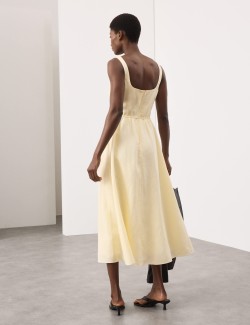 Linen Rich Pintuck Midaxi Skater Dress