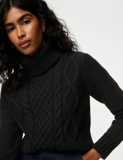 Cable Knit Roll Neck Longline Jumper