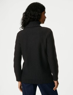 Cable Knit Roll Neck Longline Jumper