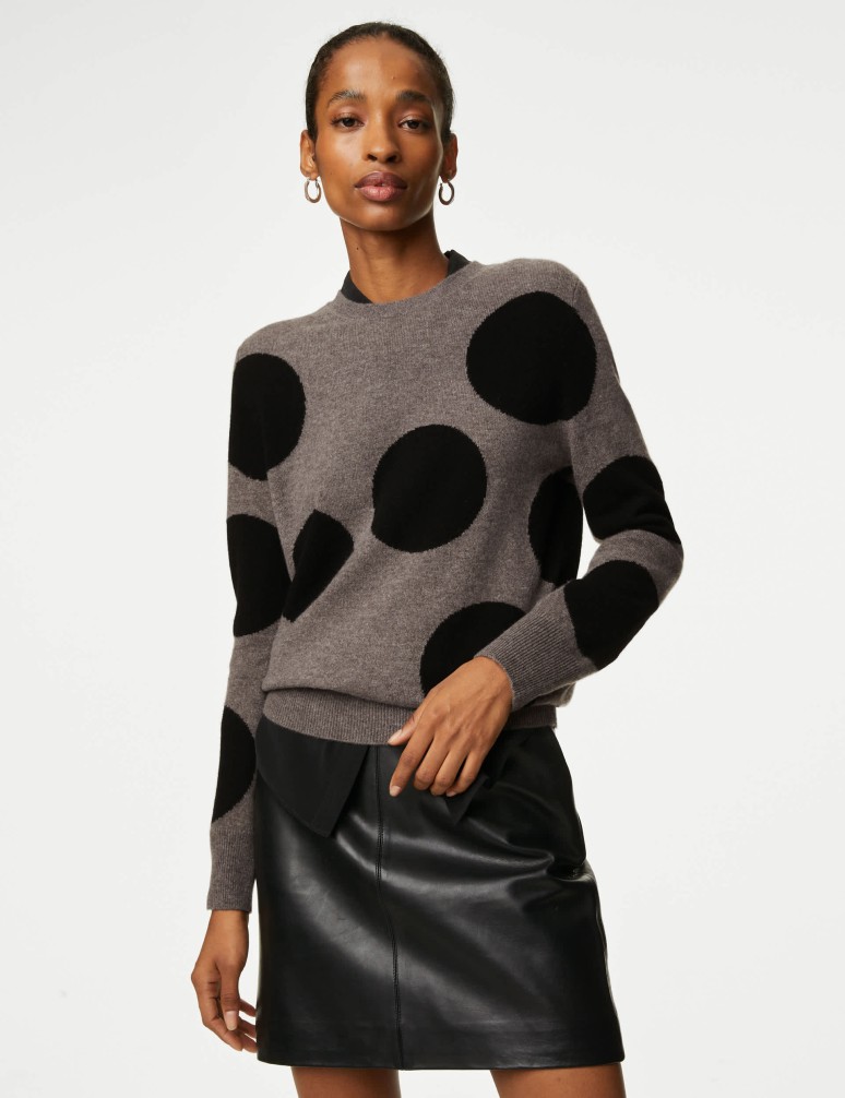 Pure Cashmere Spot Print Crew Neck Jumper