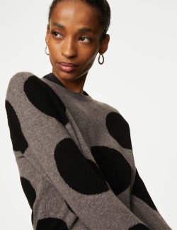 Pure Cashmere Spot Print Crew Neck Jumper