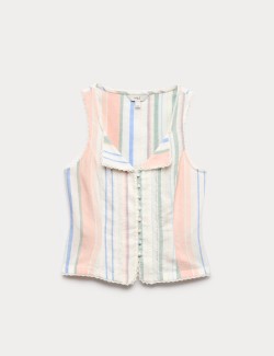 Linen Rich Lace Insert Corset Top