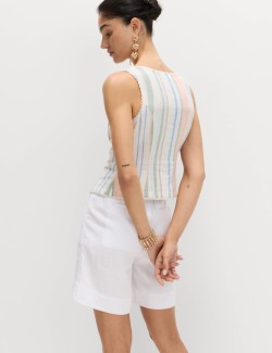 Linen Rich Lace Insert Corset Top