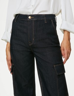 High Waisted Wide Leg Cargo Jeans