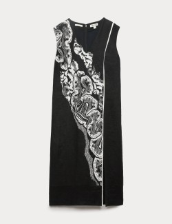 Pure Linen Coral Reef V-Neck Midi Dress