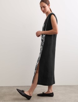 Pure Linen Coral Reef V-Neck Midi Dress