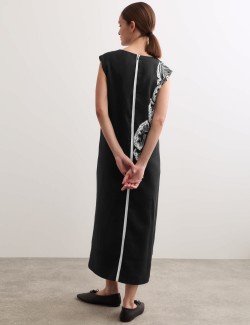 Pure Linen Coral Reef V-Neck Midi Dress