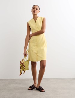 Cotton Blend V-Neck Knee Length Shift Dress