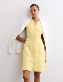 Cotton Blend V-Neck Knee Length Shift Dress