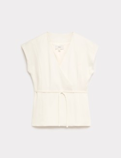 Tie Front Wrap Detail Waistcoat with Linen