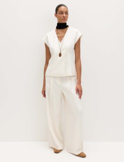 Tie Front Wrap Detail Waistcoat with Linen