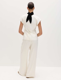 Tie Front Wrap Detail Waistcoat with Linen