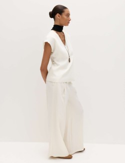 Tie Front Wrap Detail Waistcoat with Linen
