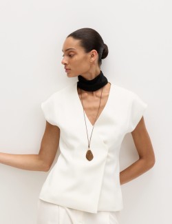 Tie Front Wrap Detail Waistcoat with Linen