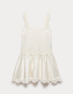 Satin Lace Insert Mini Skater Dress