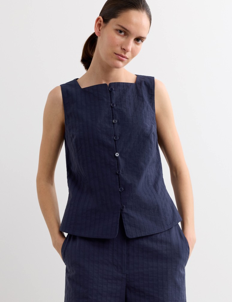 Pure Cotton Dobby Stripe Square Neck Waistcoat