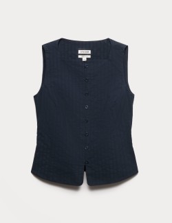 Pure Cotton Dobby Stripe Square Neck Waistcoat