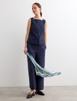 Pure Cotton Dobby Stripe Square Neck Waistcoat