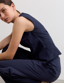 Pure Cotton Dobby Stripe Square Neck Waistcoat
