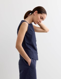 Pure Cotton Dobby Stripe Square Neck Waistcoat