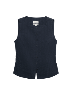 Pure Cotton Dobby Stripe Square Neck Waistcoat
