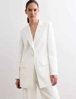 Tailored Basketweave Single Breasted Longline Jacket