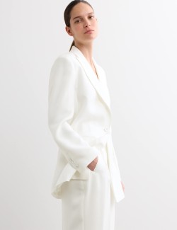 Tailored Basketweave Single Breasted Longline Jacket