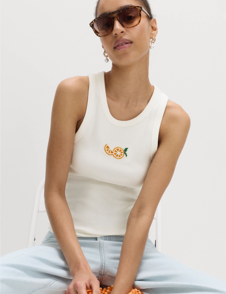 Cotton Rich Embellished Ribbed Vest