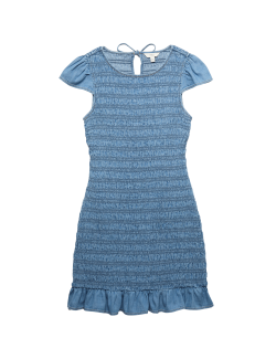 Denim Frill Hem Mini Shirred Dress