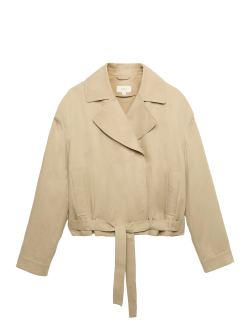 Linen Blend Belted Cropped Jacket
