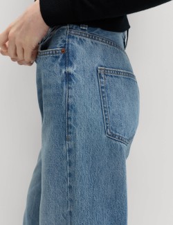 High Waisted Wide Leg Turn Up Jeans