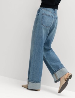 High Waisted Wide Leg Turn Up Jeans