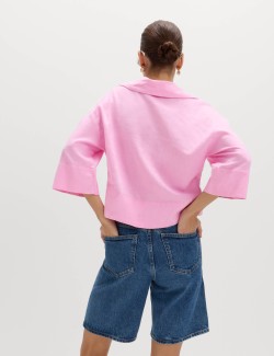 Linen Rich Collared Crop Top