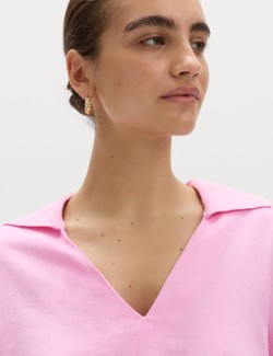 Linen Rich Collared Crop Top