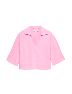 Linen Rich Collared Crop Top