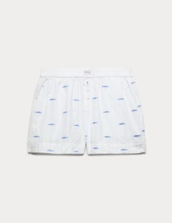 Poplin Embroidered Sardines Pyjama Shorts