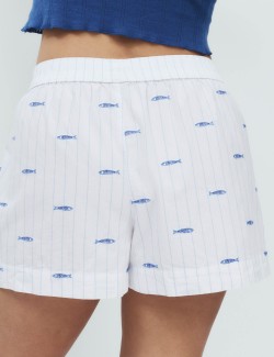 Poplin Embroidered Sardines Pyjama Shorts