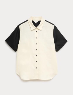 Pure Flax Linen Contrast Resort Shirt