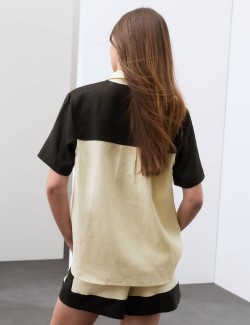 Pure Flax Linen Contrast Resort Shirt