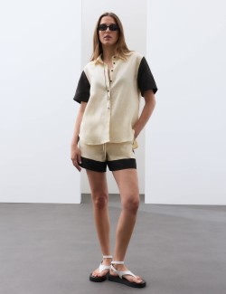 Pure Flax Linen Contrast Resort Shirt