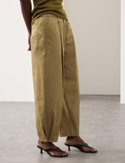 Pure Cotton Drawstring Barrel Trousers