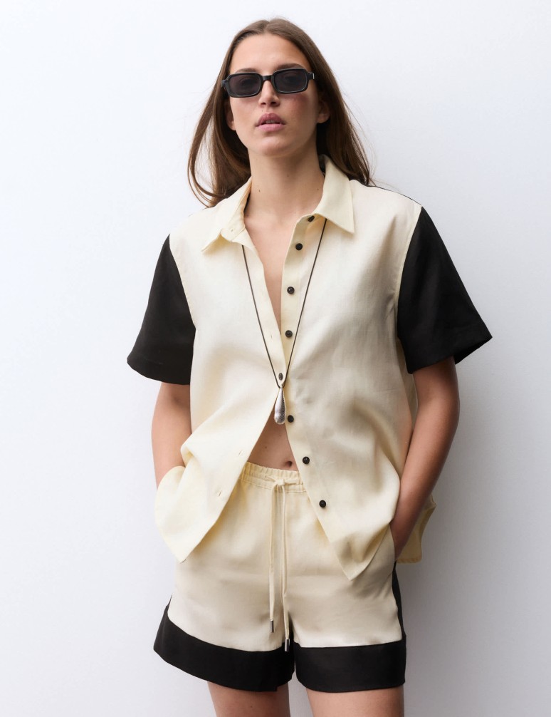 Pure Flax Linen Contrast Resort Shorts