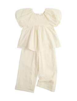 Dvoudílný řasený outfit kalhot z čisté bavlny (2–10 let)