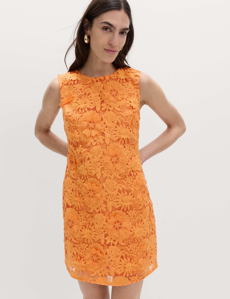 Floral Appliqué Mini Bodycon Dress