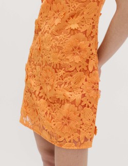 Floral Appliqué Mini Bodycon Dress