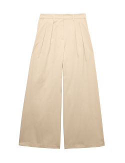 Cotton Blend Wide Leg Trousers