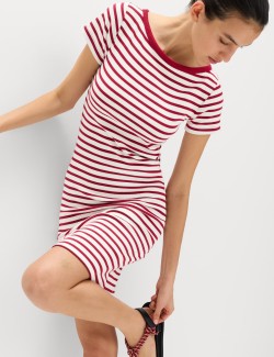 Cotton Rich Striped Mini Column Dress