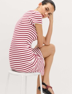 Cotton Rich Striped Mini Column Dress