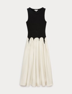 Cotton Rich Godet Midi Skater Dress