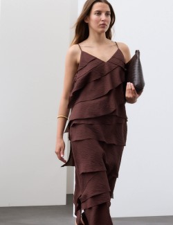 Textured V-Neck Ruffle Maxi Cami Dress